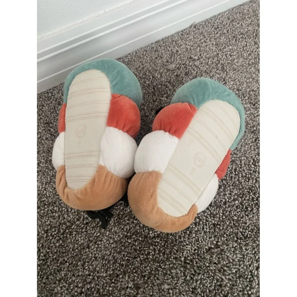 Cute Plush Caterpillar Slippers - Teal & Coralo size 6 girl kid brand new